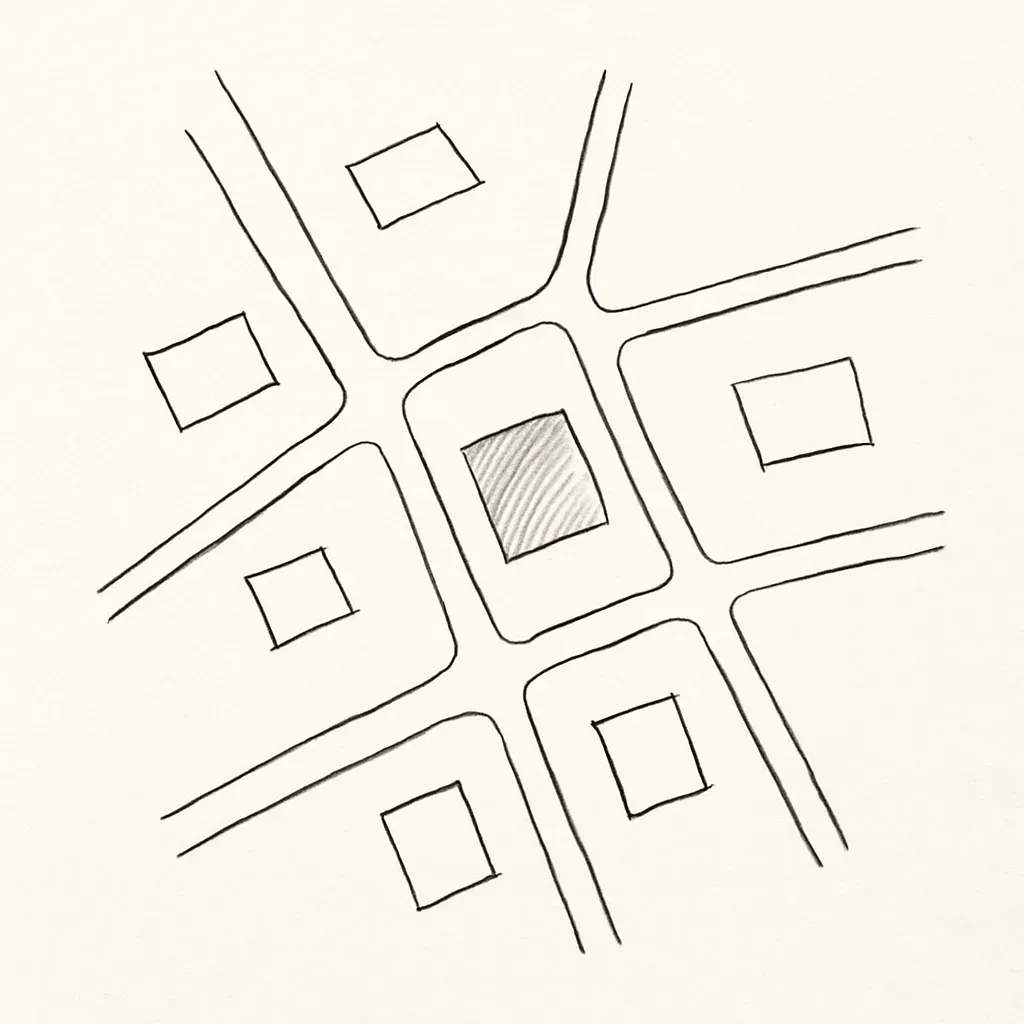A styled line-drawing map of the studio's street block in Saint-Chamond.